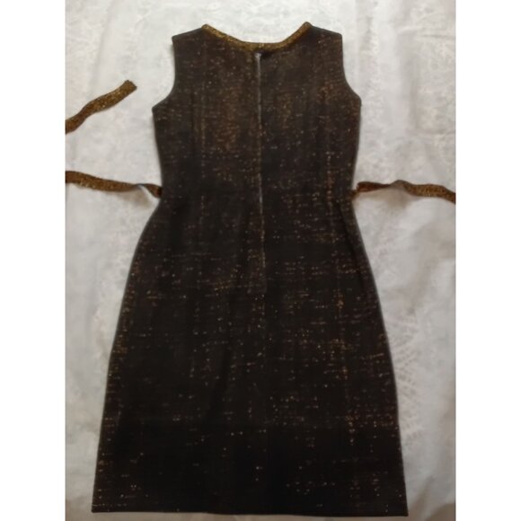 Vintage Camelot Patty Ann Black & Gold Glitter Sheath Dress With Belt Medium - Picture 4 of 9